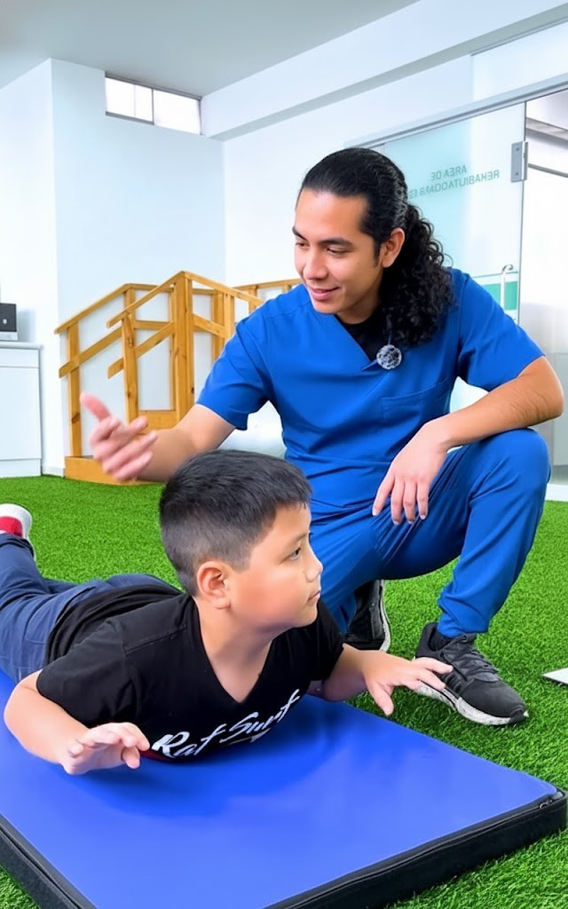 Paciente realizando ejercicios con fisioterapeuta